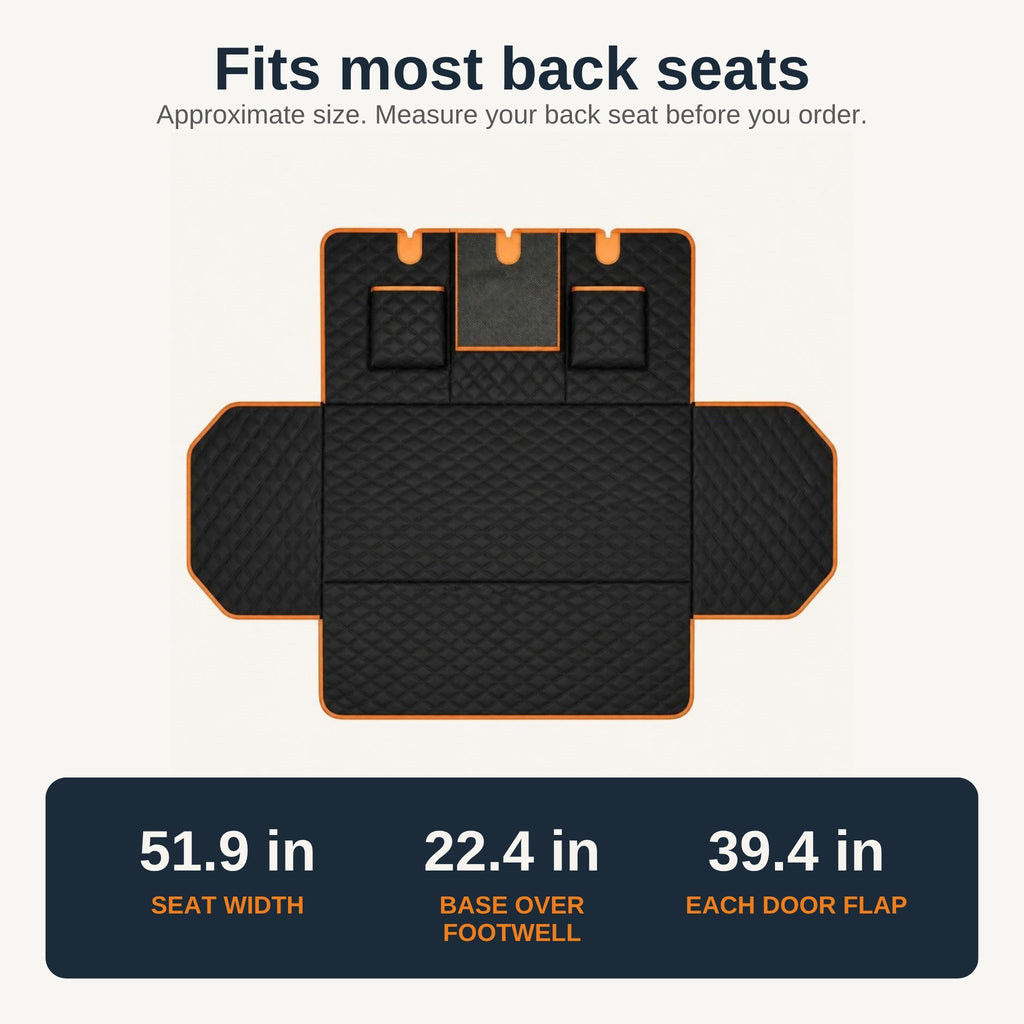 TrekFold size guide: seat width 51.9 in, base over footwell 22.4 in, each door flap 39.4 in (approximate)